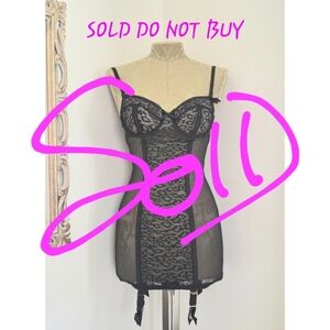 Y2K Vintage Victoria's Secret Black Whimsy Goth Cheetah Print Corset‎ Slip 34B